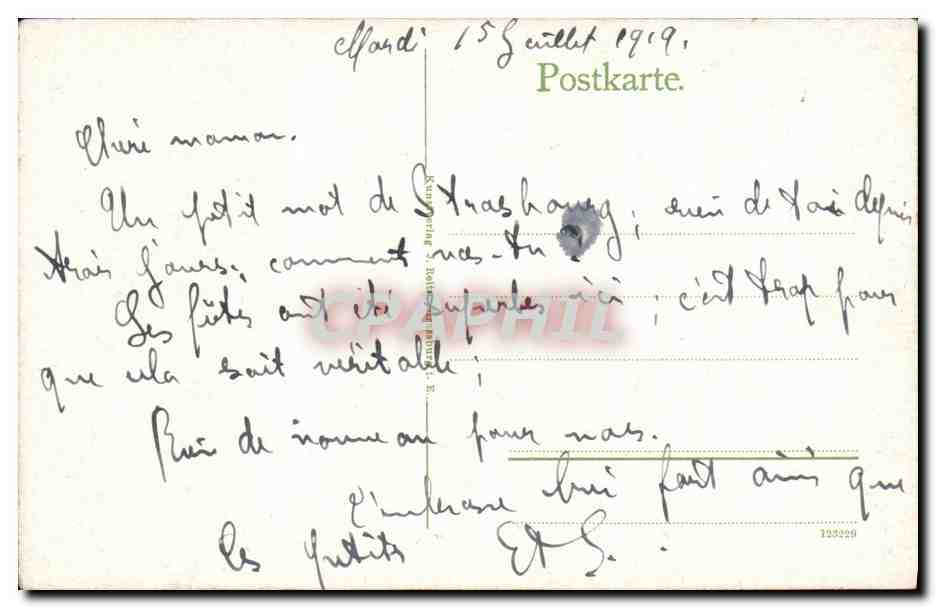CPA Strasbourg Orangerie Folklore Alsace — Verso