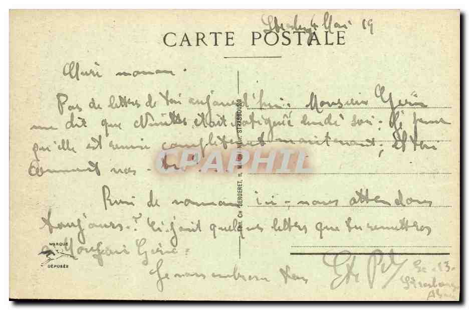 CPA Strassburg un Nid de Cigognes — Verso