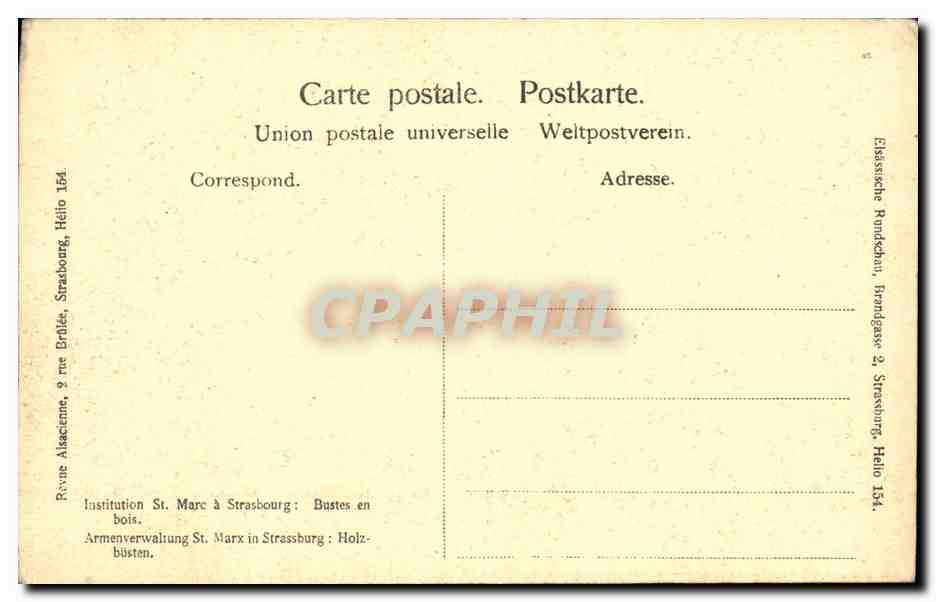 CPA Strasbourg Bustes en Bois Institutation St Marc a Strasbourg — Verso