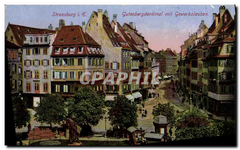 CPA Strasbourg Gutenbergdenkmal Mit Gewerbslauben