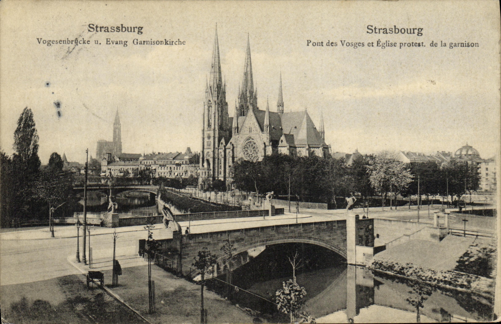 Strasbourg — Pont des Vosges et Église protestante de la garnison — éditeur non identifié
