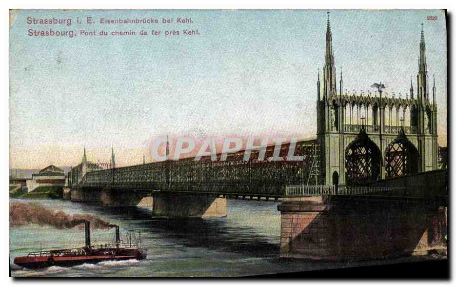 CPA Strasbourg Eisenbannbracke bei Kehl Bateau