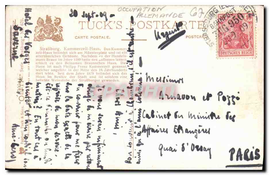 CPA Strasbourg Kammerzell Haus — Verso