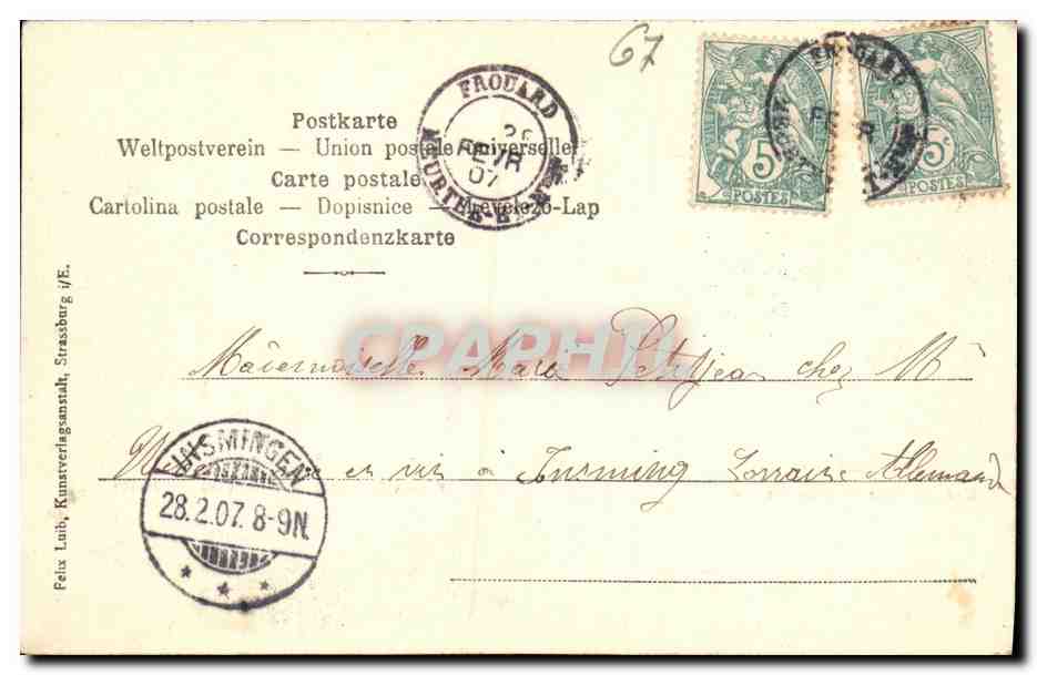 Strasbourg — Palais Impérial et palais du Ministère — éditeur : Felix Lüth, Strasbourg — Verso