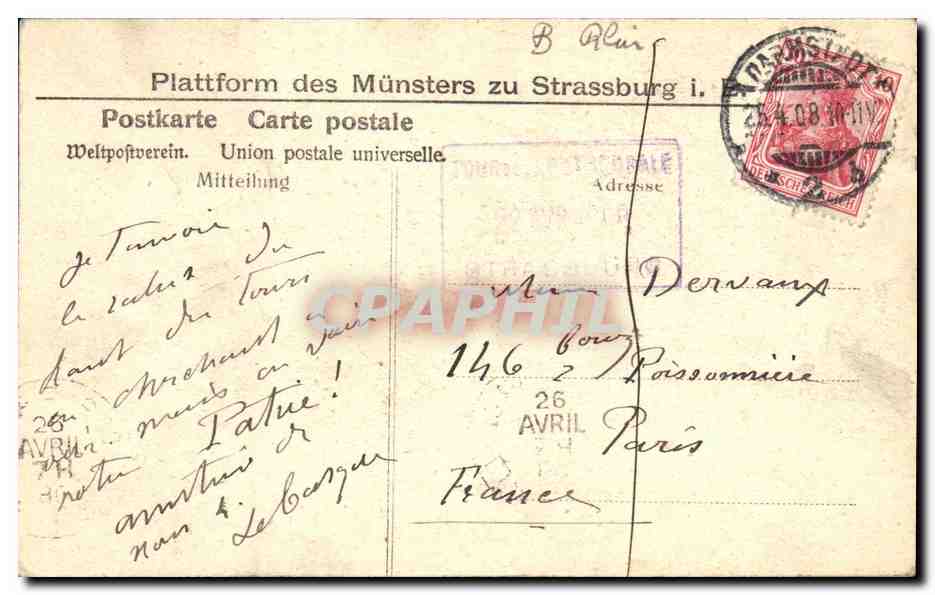 CPA Strasbourg Munster Kanzel Cathedrale Chaire — Verso