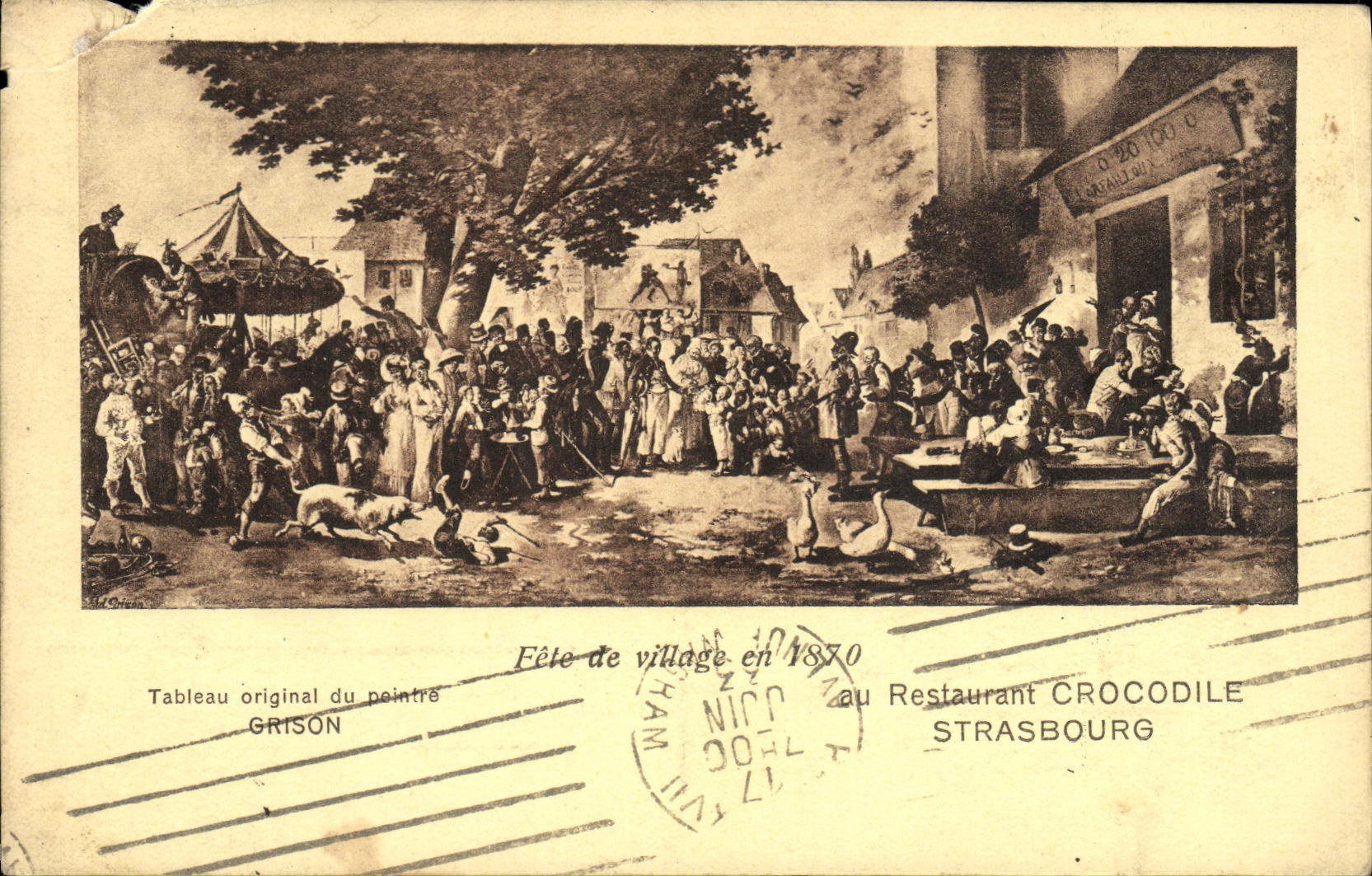 CPA Strasbourg Fete de Village en 1870 Restaurant Crocodile Peintre Grison