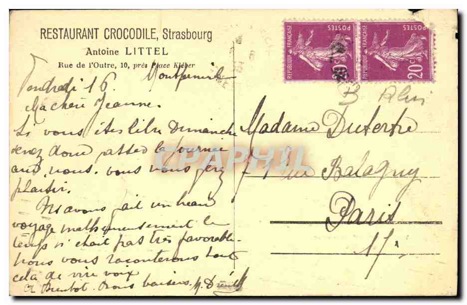 CPA Strasbourg Fete de Village en 1870 Restaurant Crocodile Peintre Grison — Verso