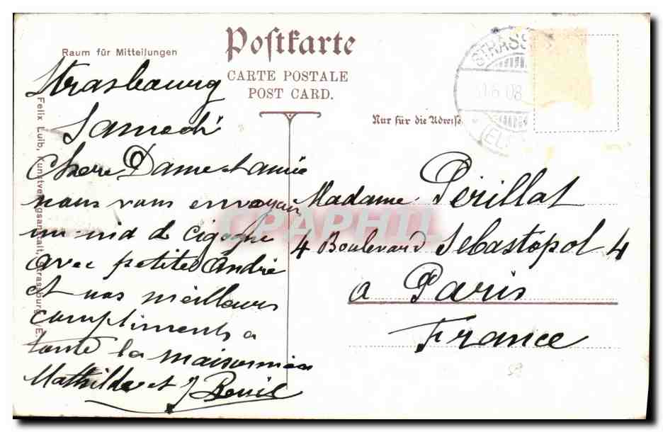 Strasbourg — Nid de cigogne avec bébé — Matthilde J. Perillat — Verso