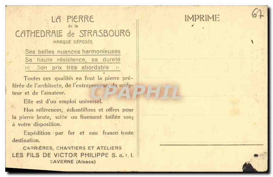 CPA La Cathedrale de Strasbourg — Verso