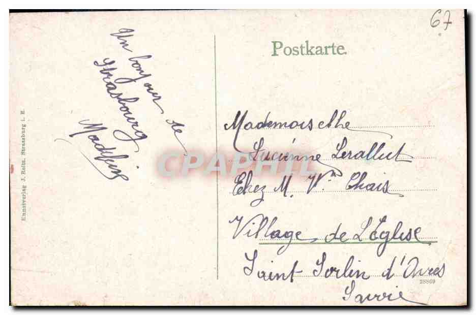Strasbourg i. Els. — Vue du Fischerstaden — Éditeur J. Roltz, n° 28460 — Verso