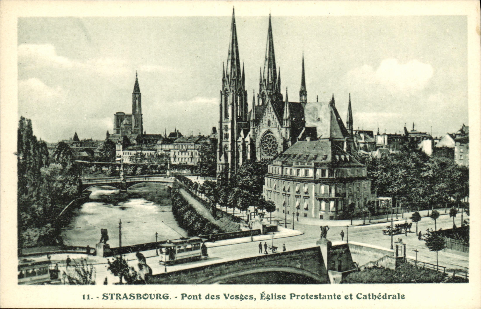 CPA Strasburg Pont des Vosges Eglise Protestante et Cathedrale