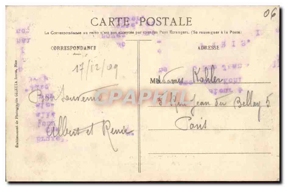 CPA Monte Carlo Jardins Montee de la Gave — Verso
