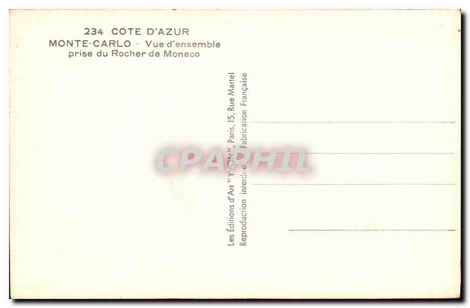 CPA Monte Carlo Vue d ensemble prise du Rocher de Monaco — Rückseite