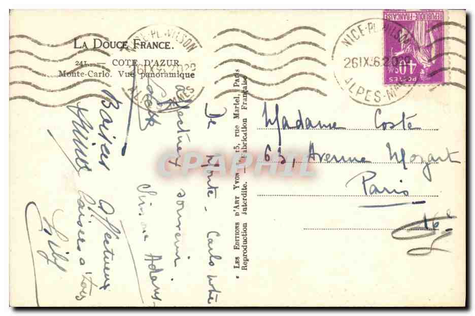 CPA Monte Carlo Vue Panaoramique — Verso
