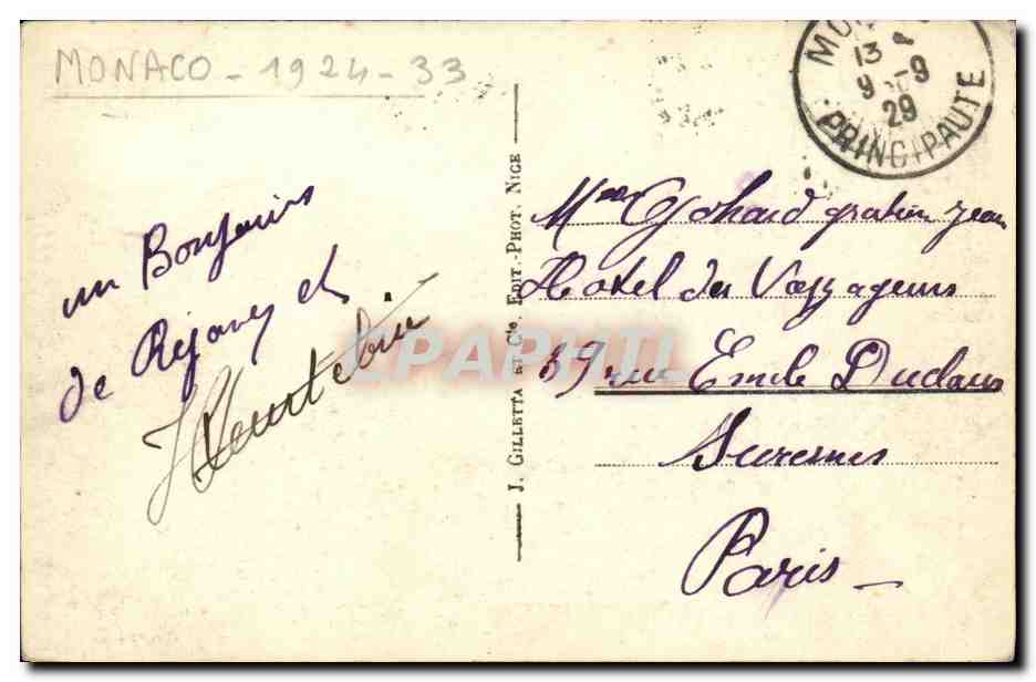 CPA Monte Carlo Les Regates — Verso