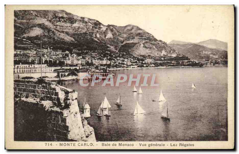 CPA Monte Carlo Baie de Monaco Vue generale Les Regates Bateaux