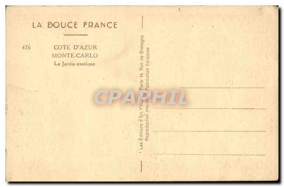 CPA Cote D Azur Monte Carlo Le Jardin exotique — Rückseite