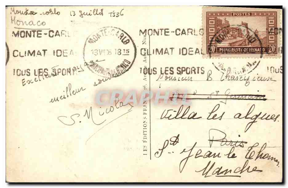 CPA Monte Carlo Le Casino et le Tir aux Pigeons — Rückseite