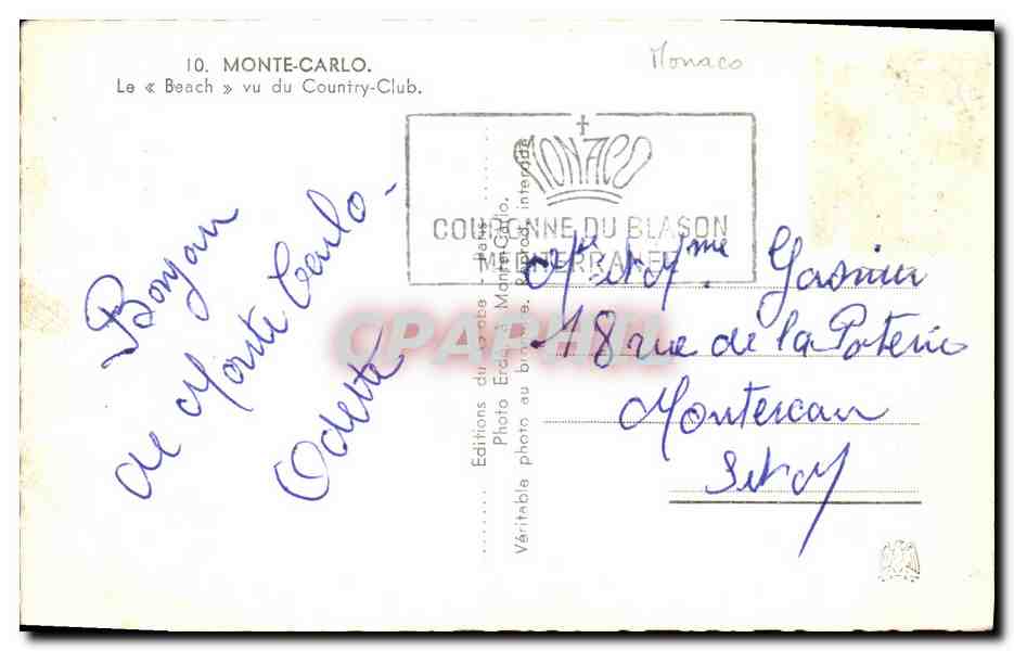 CPM Monte Carlo Le Beach vu du Country Club — Rückseite