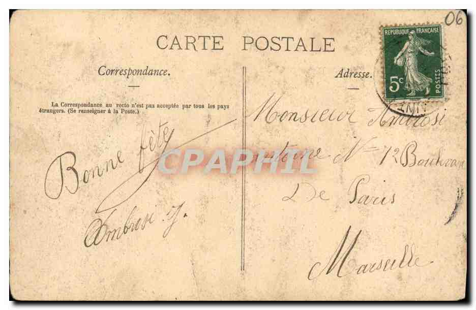 CPA Environs de Menton Le Monument de l lmperatrice Elisabeth — Rückseite