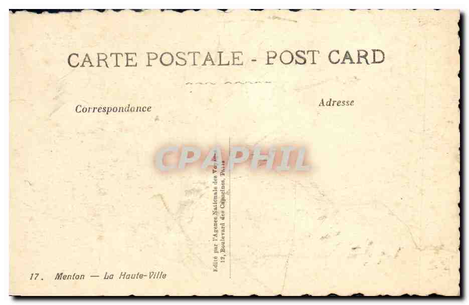 CPA Menton La Haute Ville — Rückseite