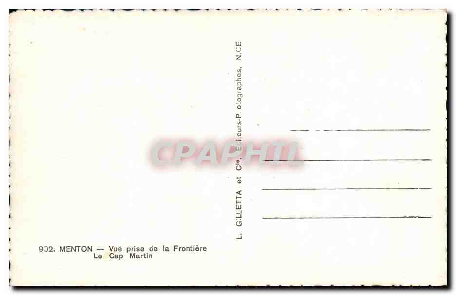 CPA Menton Vue prise de la Frontiere Le Cap Martin — Verso
