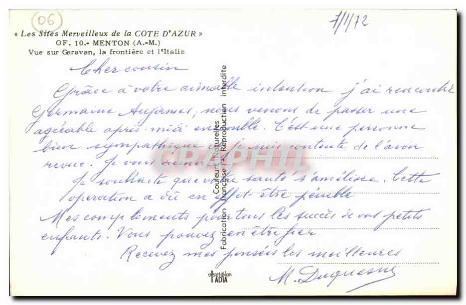 CPA Les Sites Merveilleux de la Cote d Azur Of Menton Vue prise de Garavan la frontiere et l ltalie — Rückseite