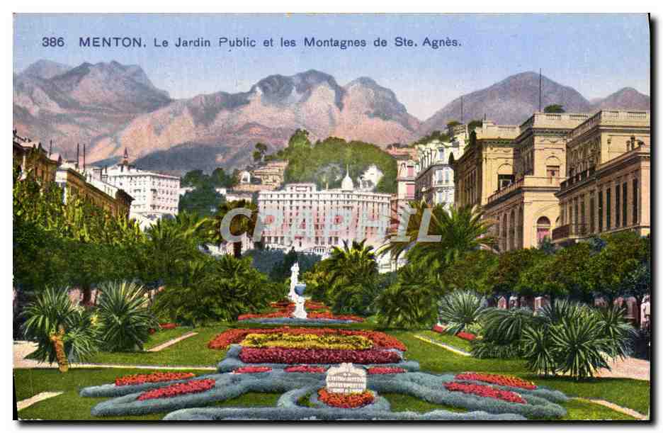 CPA Menton Le Jardin Public et les Montagnes de Ste Agnes