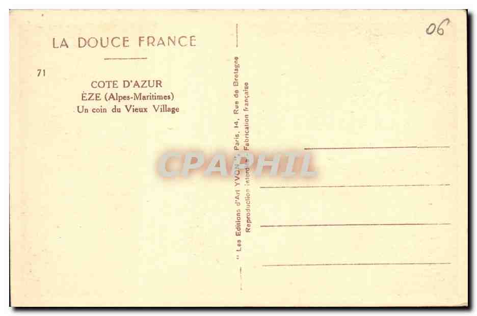 CPA Cote d Azur Eze Un coin du Vieux Village — Rückseite
