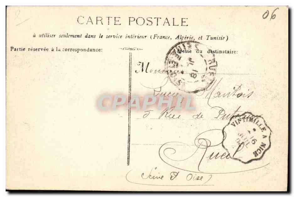 CPA Le Cap Ferrat St Hospice Environs de Nice — Verso