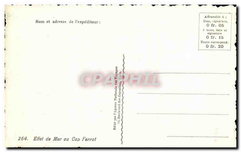 Effet de Mer au Cap Ferrat — Édité par l'Agence Nationale des Voyages, n° 264 — Rückseite