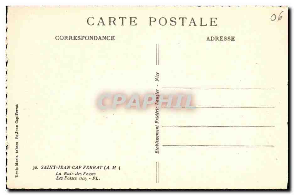 CPA Saint Jean Cap Ferrat La Baie des Fosses  — Verso