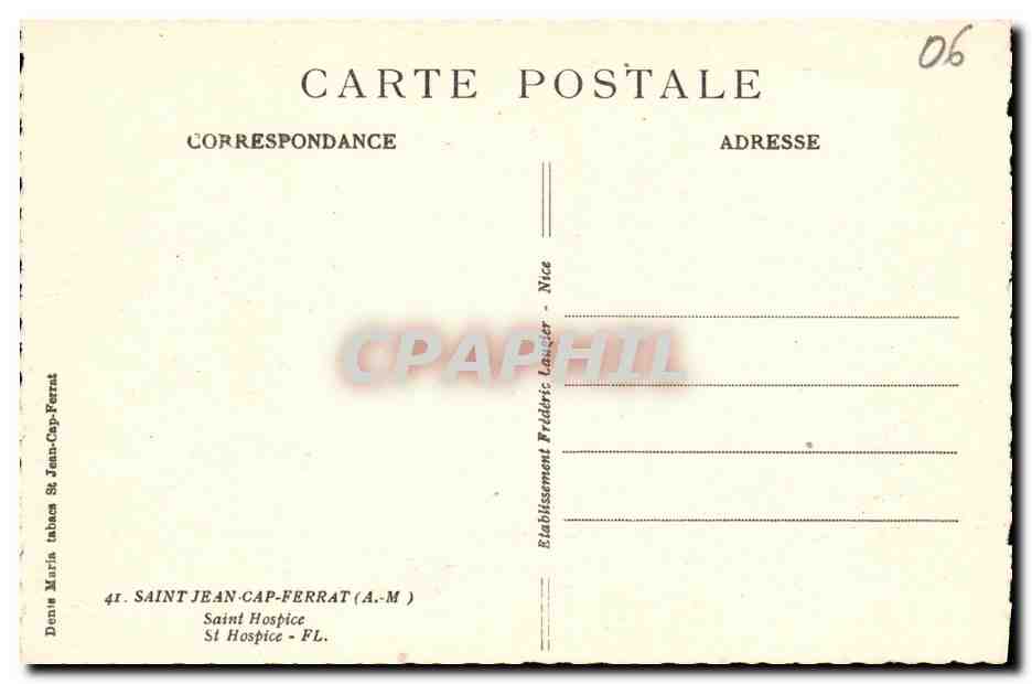 CPA Saint Jean Cap Ferrat Saint Hospice — Verso