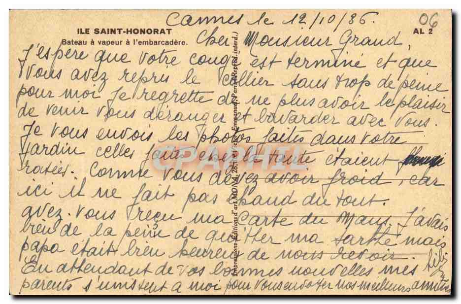 lle Saint Honorat Bateau a vapeur a l embarcadere — Rückseite