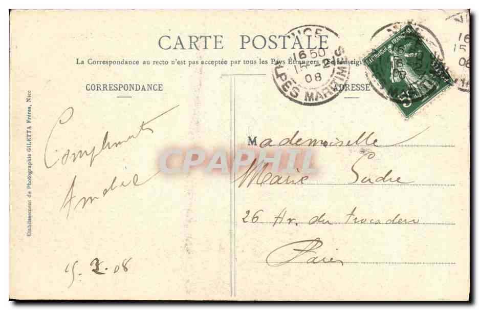 Villefranche-sur-Mer — Die Kasernen und die Darse — Édition Giletta, Foto Nice, Nr. 303 — Rückseite