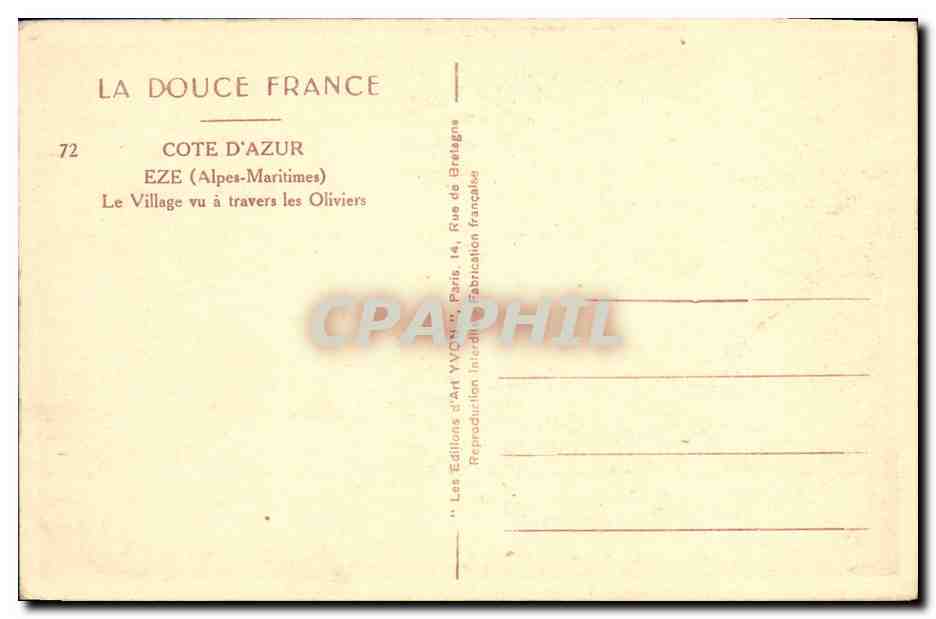 CPA Eze Le Village vu a travers les Oliviers — Rückseite