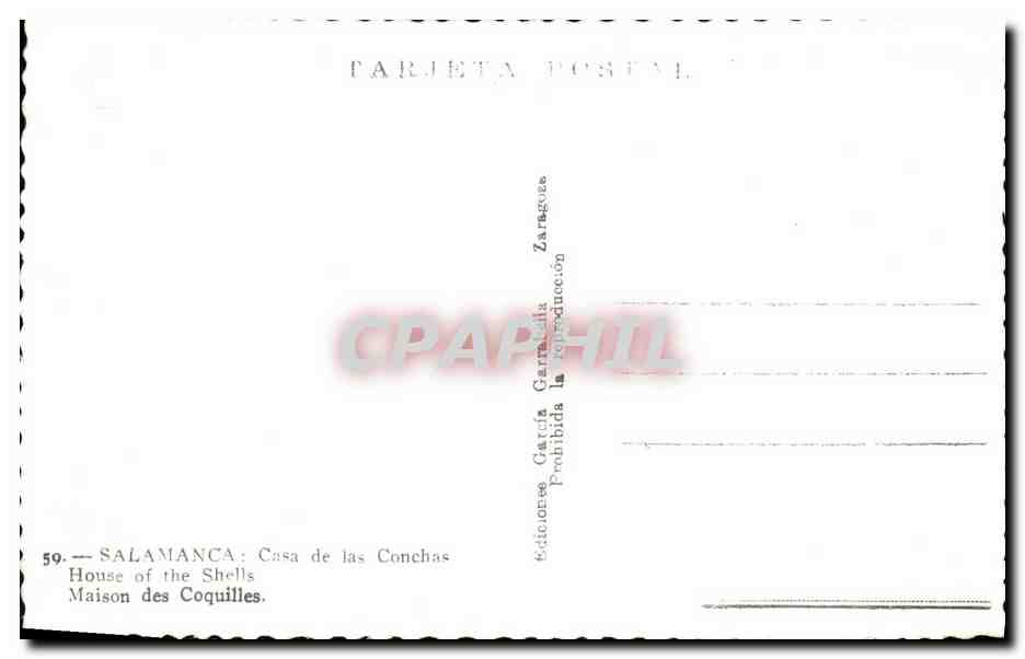 Salamanca : Casa de las Conchas — Éditeur Garcia Garcia, n°59 — Reverso