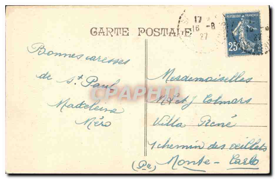 CPA Cote d azur St Paul Rue de la Chapelle — Rückseite