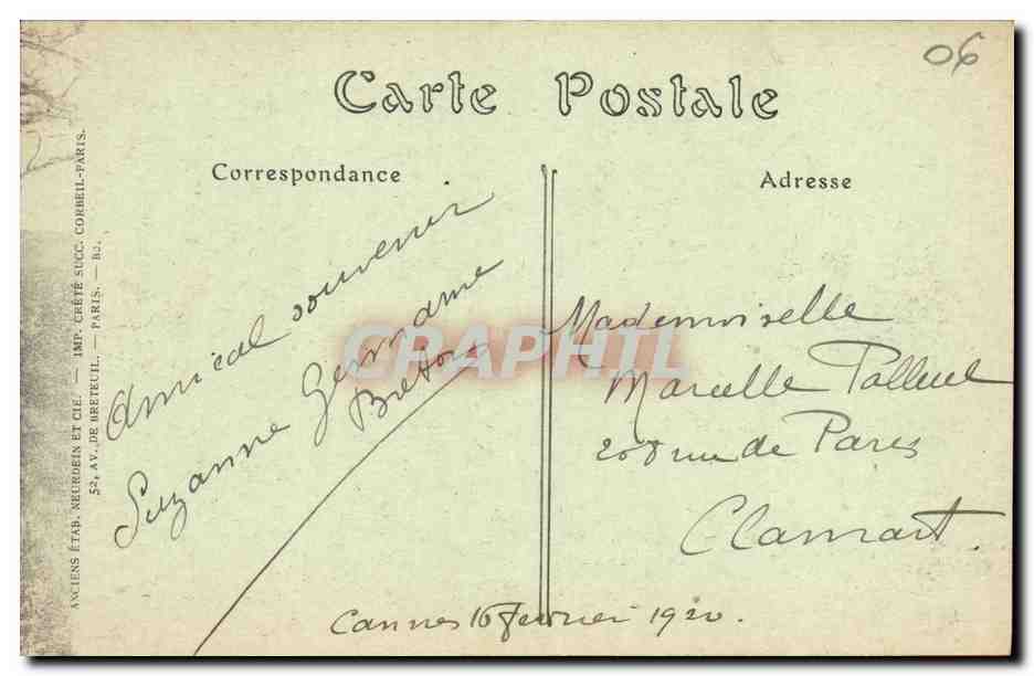 CPA Cannes Vue generale prise de la Calfornie — Verso