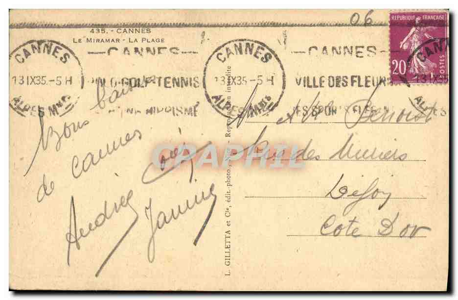 CPA Cannes Le Miramar La Plage — Rückseite