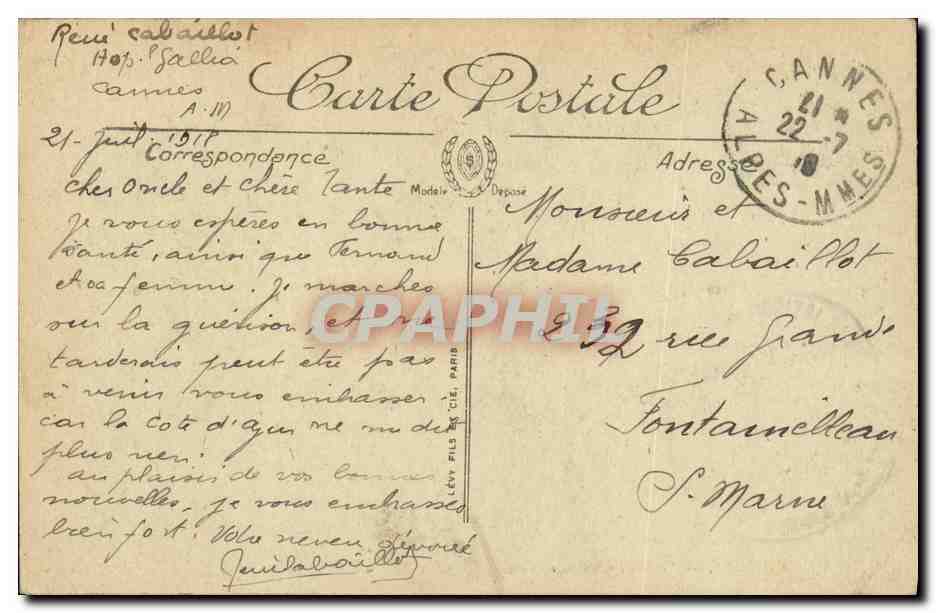 CPA Cannes Le Mont Chevalier automobile — Verso
