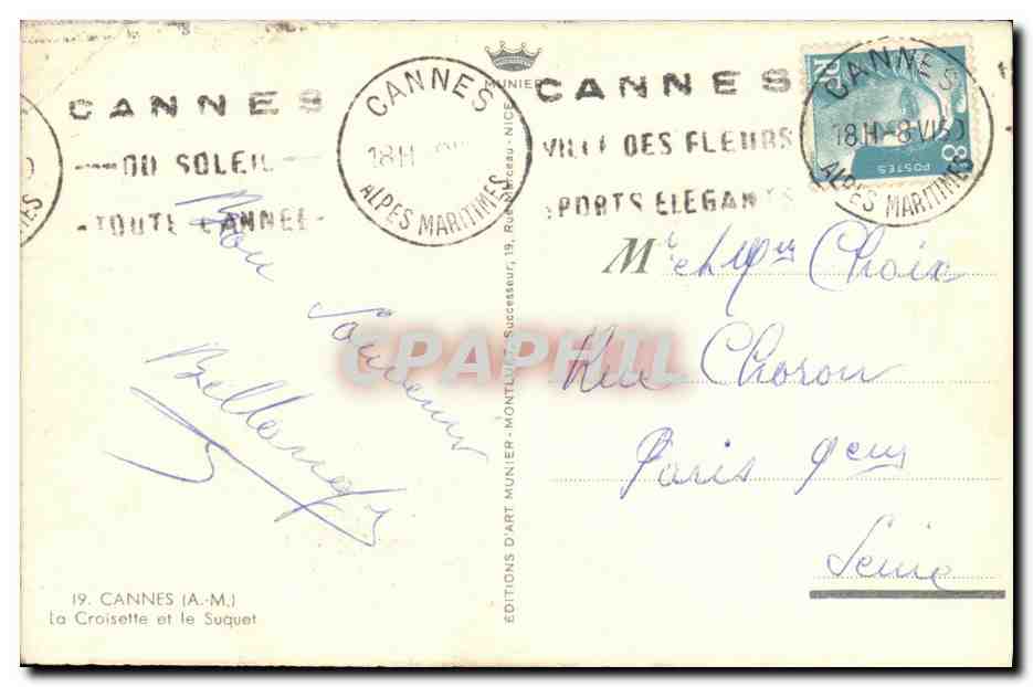 CPA Cannes La Croisette et le Suquet — Verso