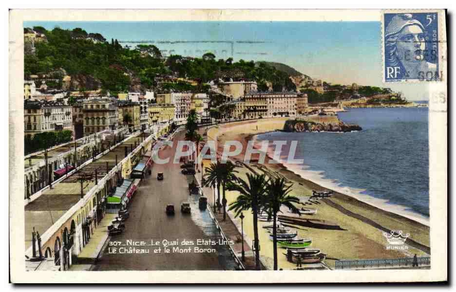 CPM Nice Le Quai des Etats Unis Le Chateau et le Mont Boron