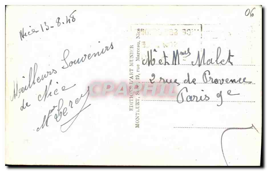 CPM Nice Le Quai des Etats Unis Le Chateau et le Mont Boron — Rückseite
