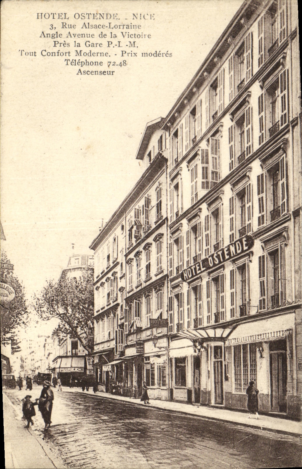 CPA Nice Hotel Ostende Rue Alsace Lorraine Angle de la Victoire Pres la gare PLM