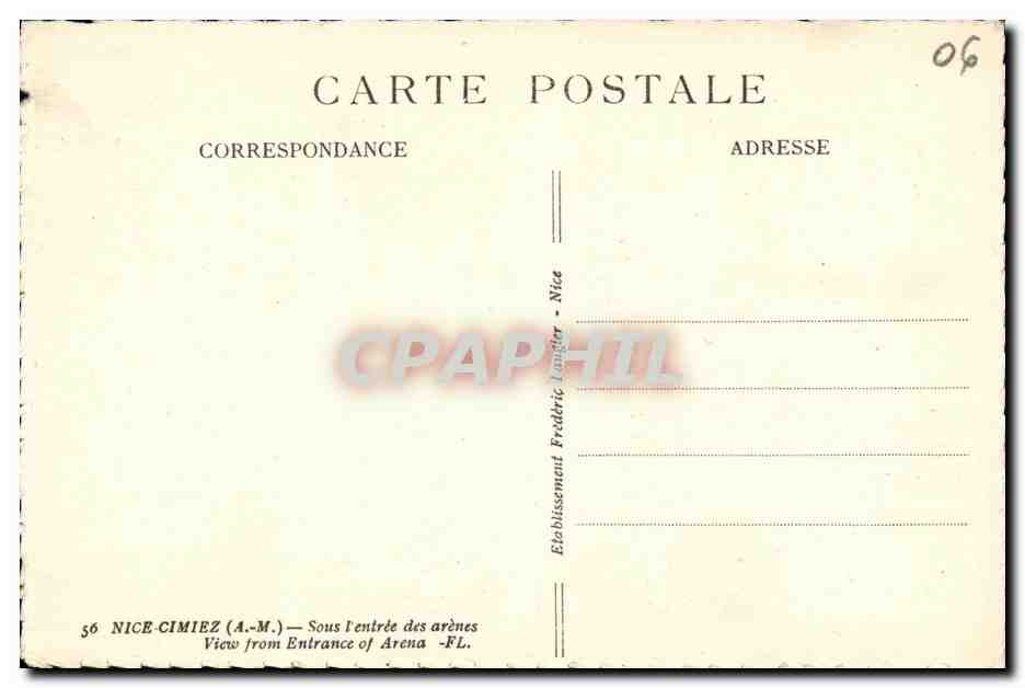 CPA Nice Cimiez Sous l Entree des Arenes — Rückseite