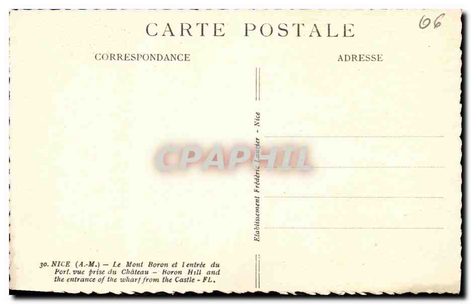 CPA Nice Le Mont Boron et l Entree du Port Vue prise du Chateau — Verso