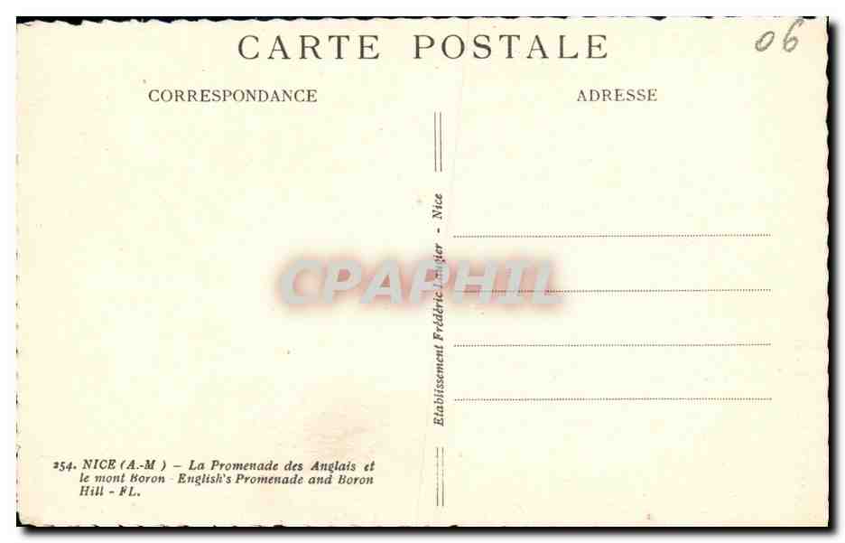 CPA Nice La Promenade des Anglais et le Mont Boron — Verso