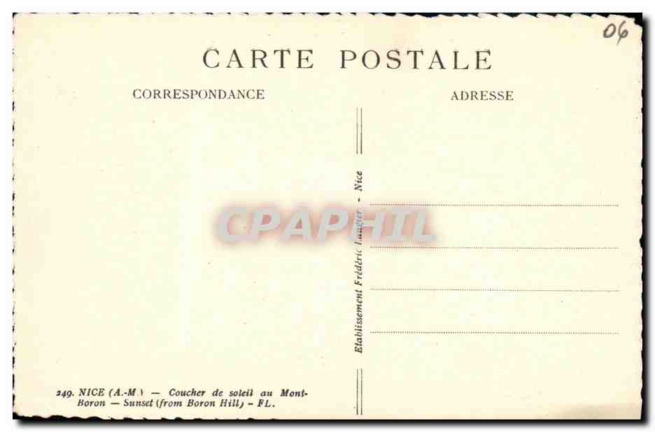 CPA Nice Coucher de Soleil au Mont Boron  — Verso