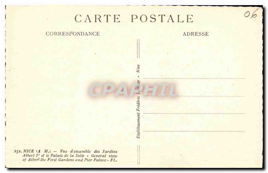 CPA Nice Le Jardin Albert 1er et le palais de la jetee — Rückseite